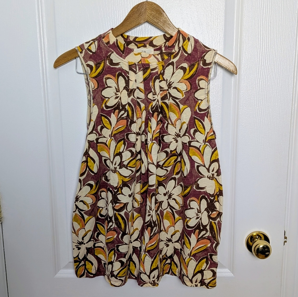 ANTHROPOLOGIE T.La WOMEN'S MULTI FLORAL SLEEVELESS VLADA PINTUCKED TOP #29 - Picture 3 of 5